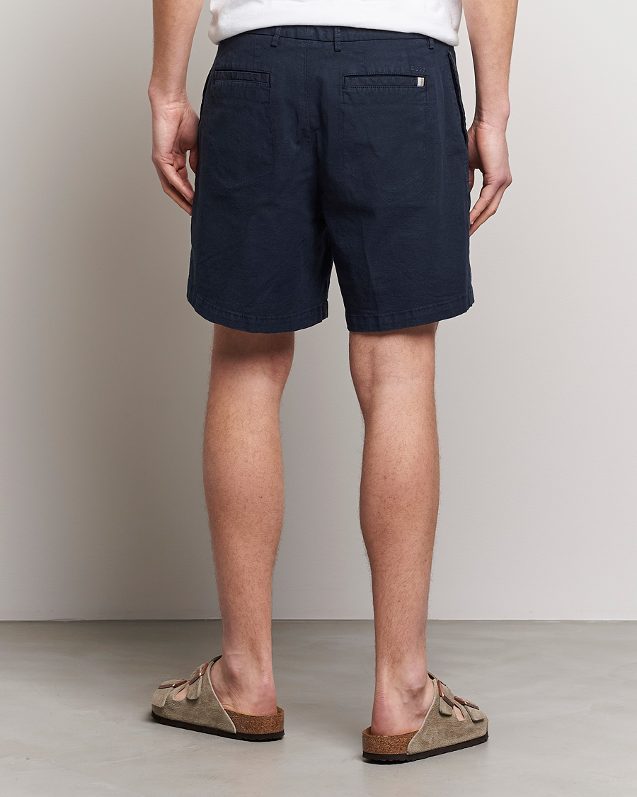 Heren | Korte broek | BOSS BLACK | Karlos Cotton/Linen Shorts Dark Blue