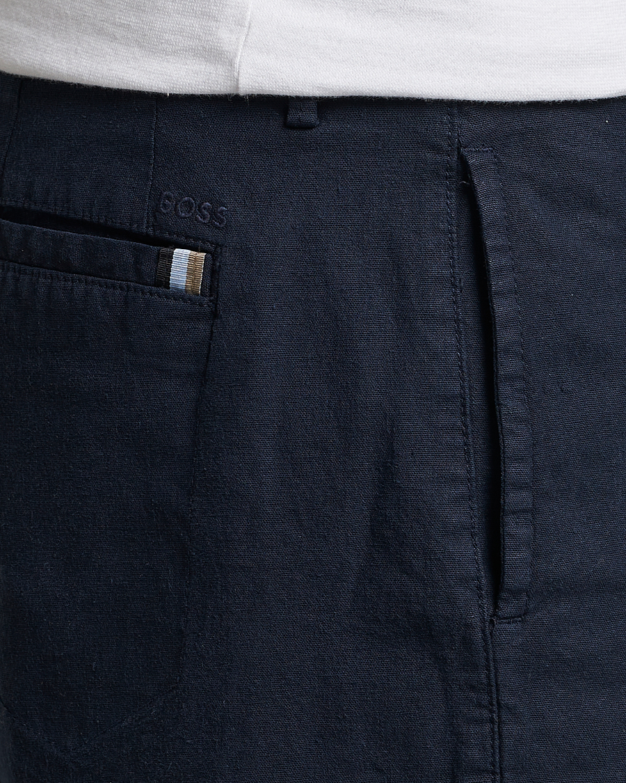 Heren | Korte broek | BOSS BLACK | Karlos Cotton/Linen Shorts Dark Blue
