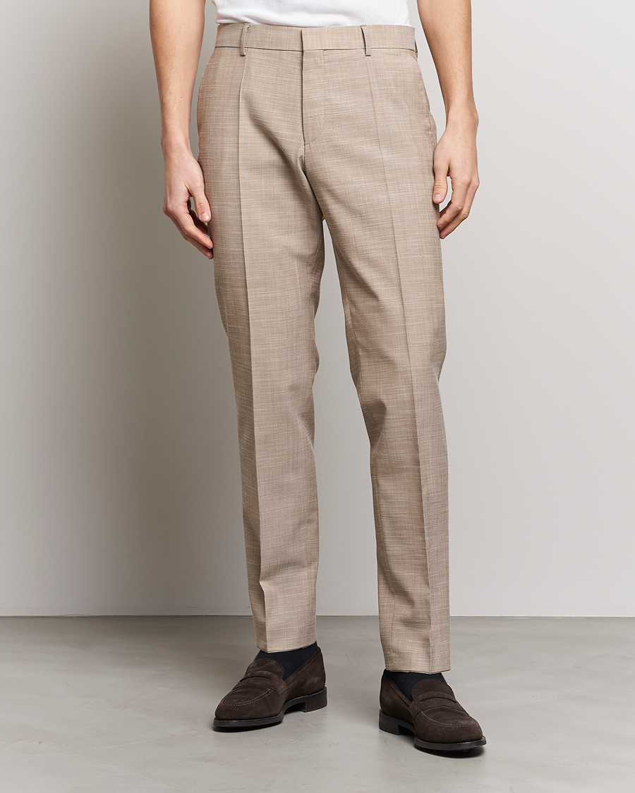 Heren | Broeken | BOSS BLACK | Genius Wool/Cotton Pleated Trousers Light Beige