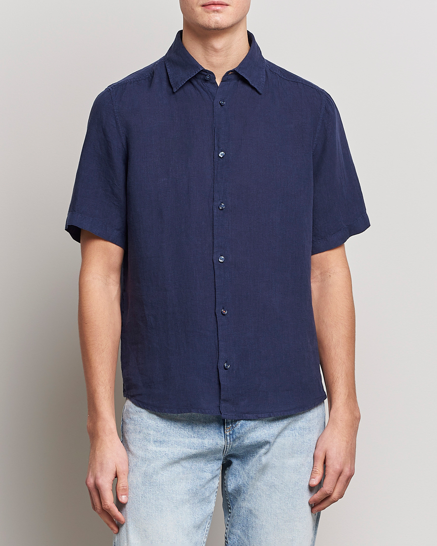 Homme | Chemises | BOSS ORANGE | Rash Linen Short Sleeve Shirt Navy