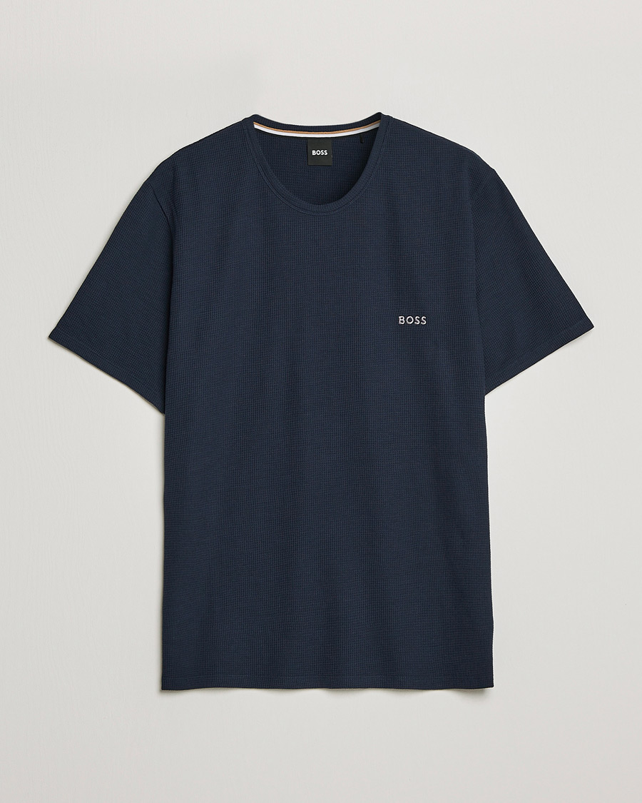 Heren | T-shirts | BOSS BLACK | Waffle Logo Crew Neck T-Shirt Dark Blue