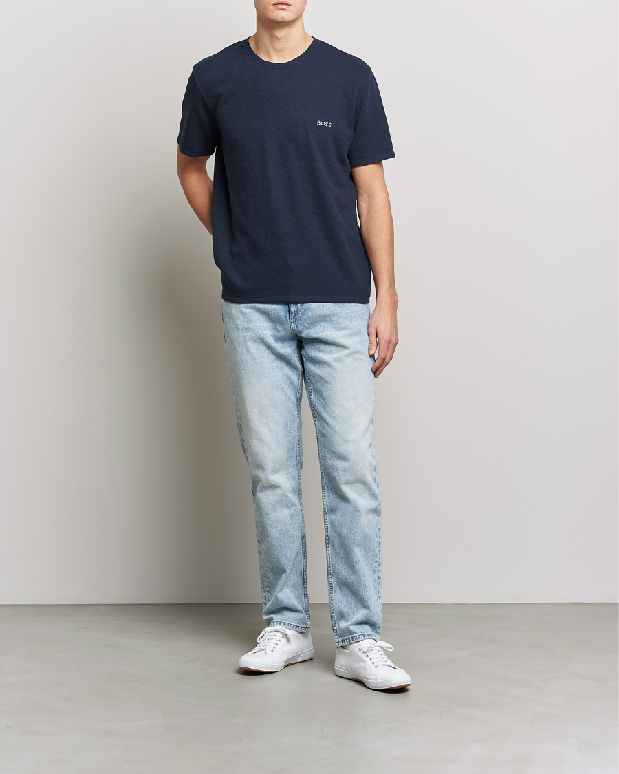 Heren | T-shirts | BOSS BLACK | Waffle Logo Crew Neck T-Shirt Dark Blue