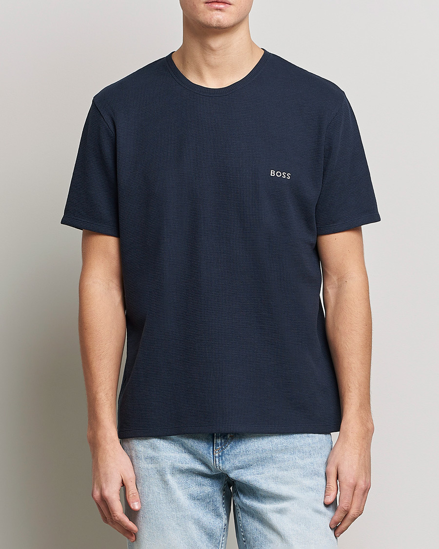 Heren | T-shirts | BOSS BLACK | Waffle Logo Crew Neck T-Shirt Dark Blue