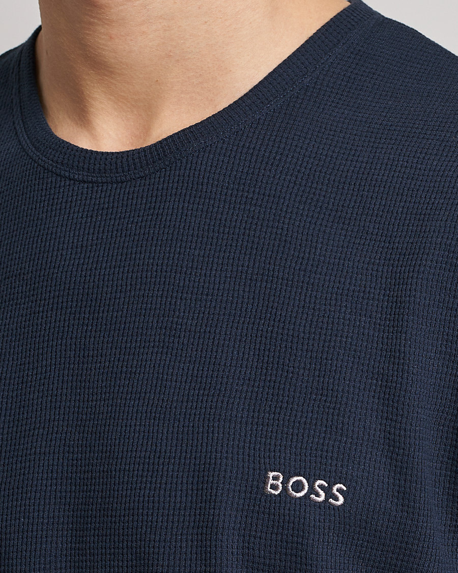Heren | T-shirts | BOSS BLACK | Waffle Logo Crew Neck T-Shirt Dark Blue