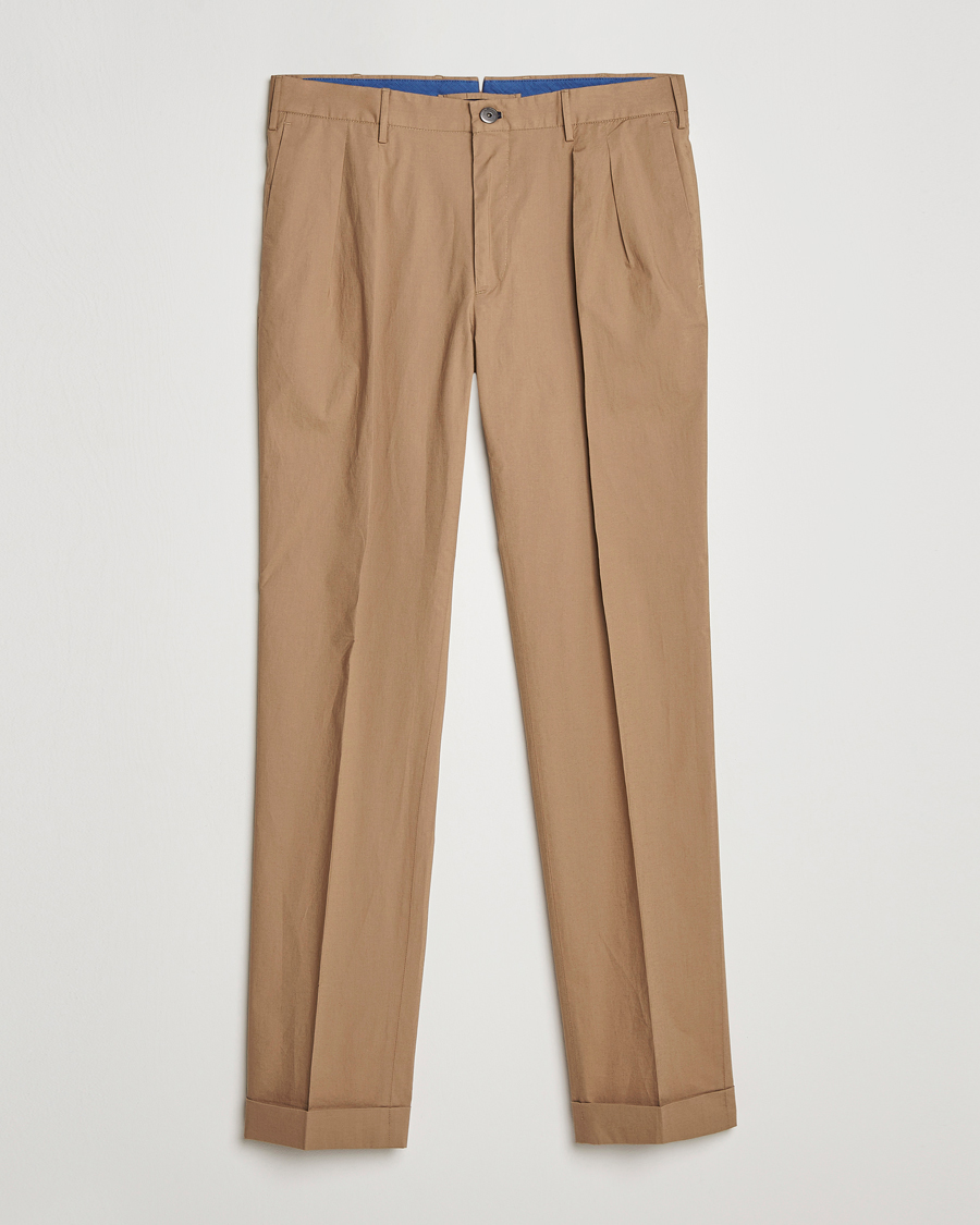 Heren | Broeken | Incotex | Carrot Fit Popelino Lightweight Cotton Trousers Khaki