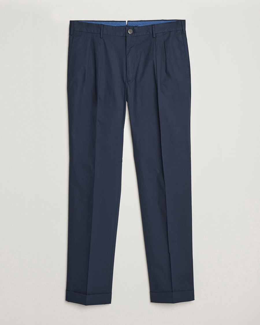 Homme | Pantalons | Incotex | Carrot Fit Popelino Lightweight Cotton Trousers Navy