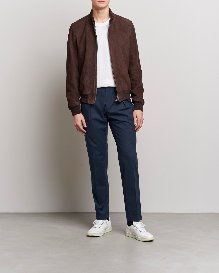 Homme | Pantalons | Incotex | Carrot Fit Popelino Lightweight Cotton Trousers Navy