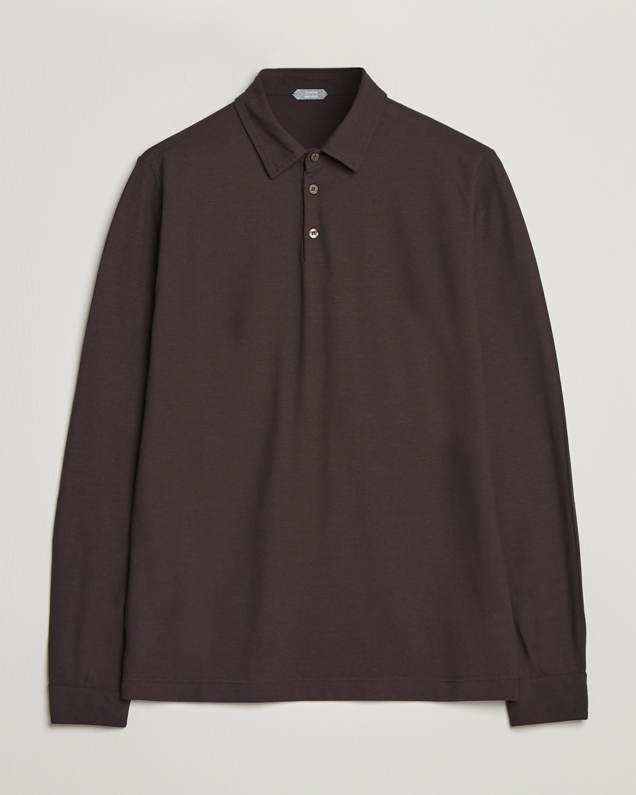 Homme | Pulls Et Tricots | Zanone | Ice Cotton Long Sleeve Polo Dark Brown