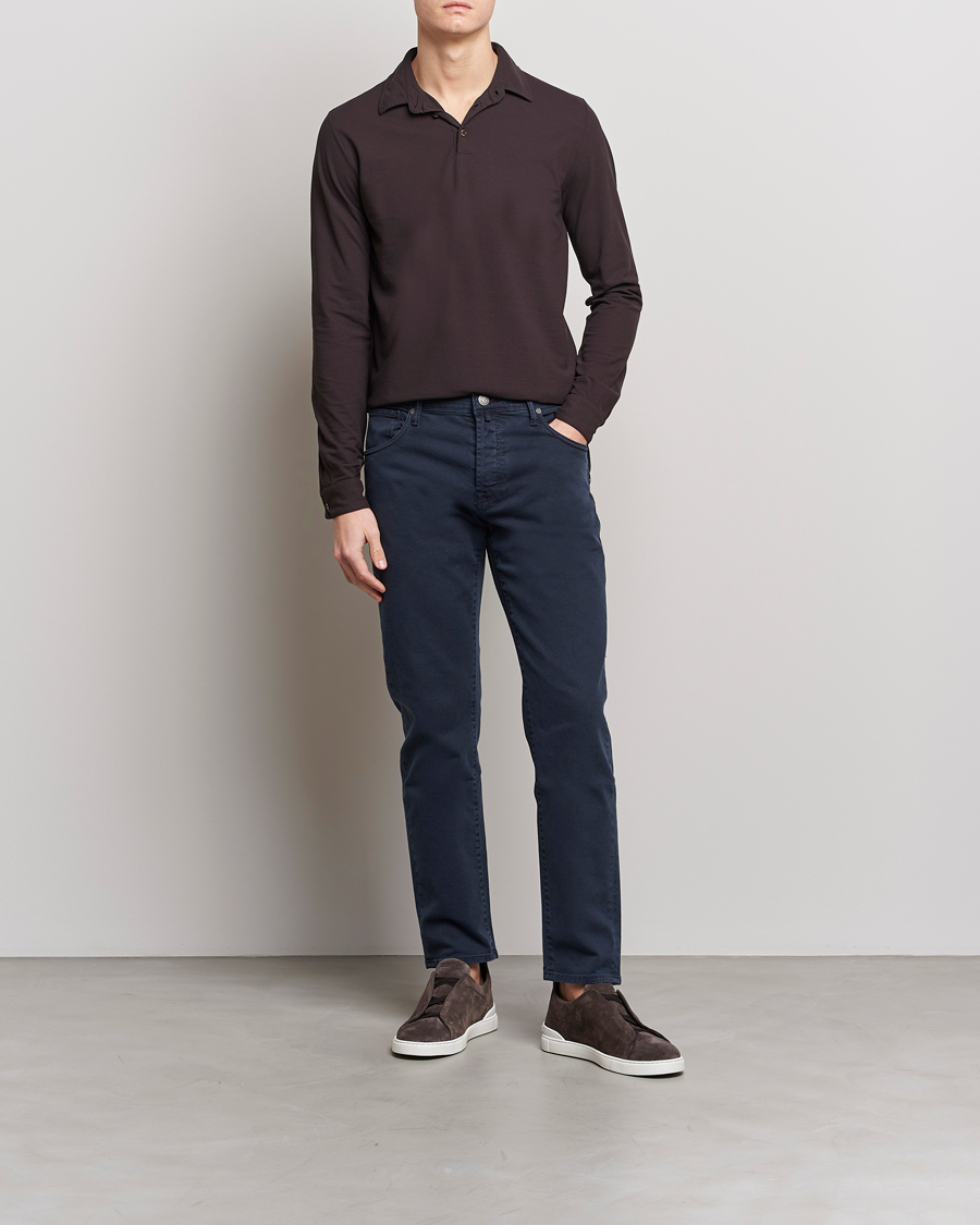 Homme | Pulls Et Tricots | Zanone | Ice Cotton Long Sleeve Polo Dark Brown