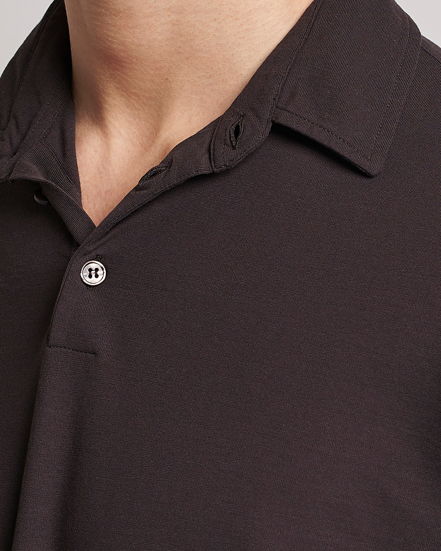 Homme | Pulls Et Tricots | Zanone | Ice Cotton Long Sleeve Polo Dark Brown