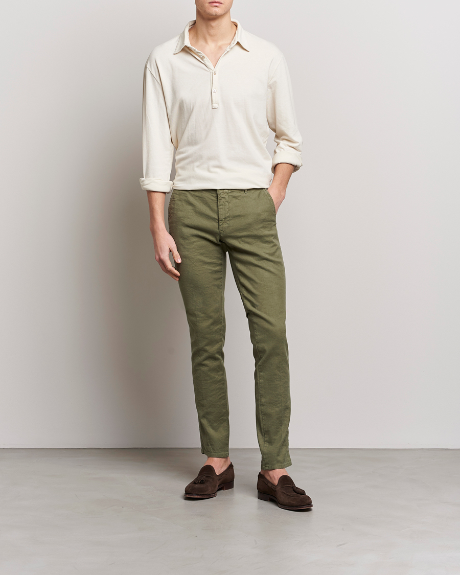 Heren | Broeken | Incotex | Slim Fit Cotton/Linen Slacks Olive
