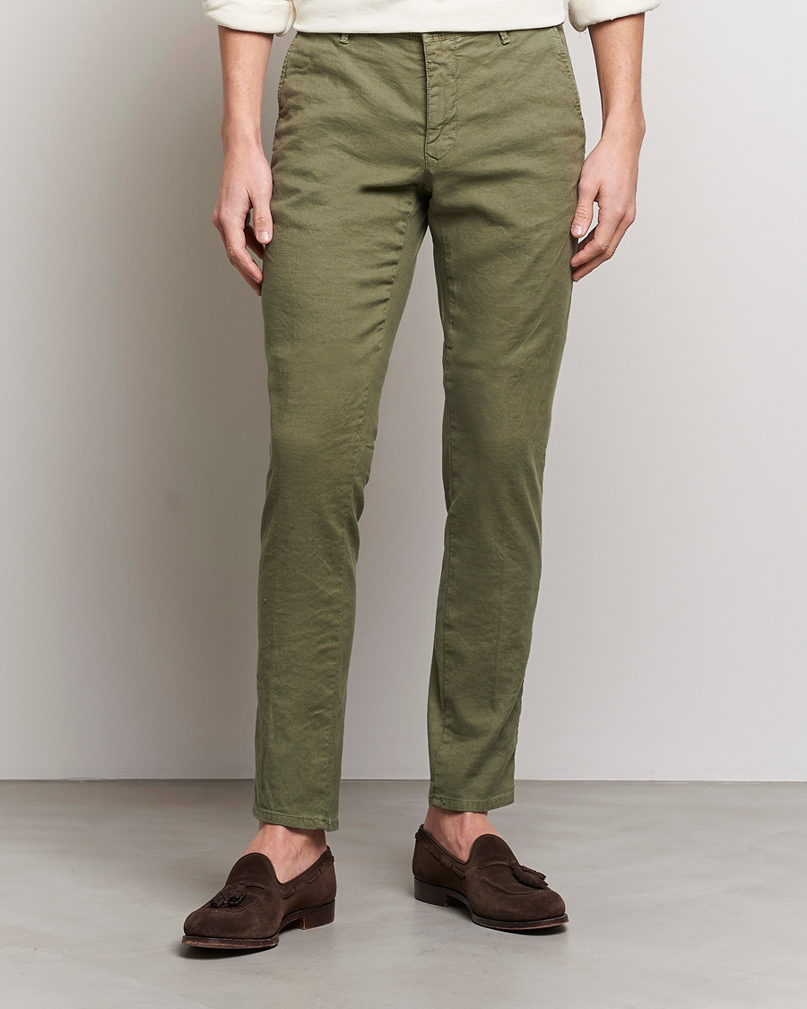 Heren | Broeken | Incotex | Slim Fit Cotton/Linen Slacks Olive