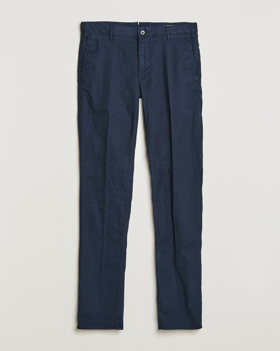 Heren | Broeken | Incotex | Slim Fit Cotton/Linen Slacks Navy