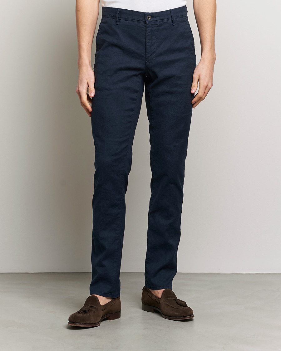 Heren | Broeken | Incotex | Slim Fit Cotton/Linen Slacks Navy