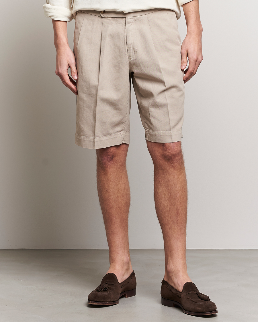 Homme | Shorts | Incotex | Pleated Chinolino Shorts Beige