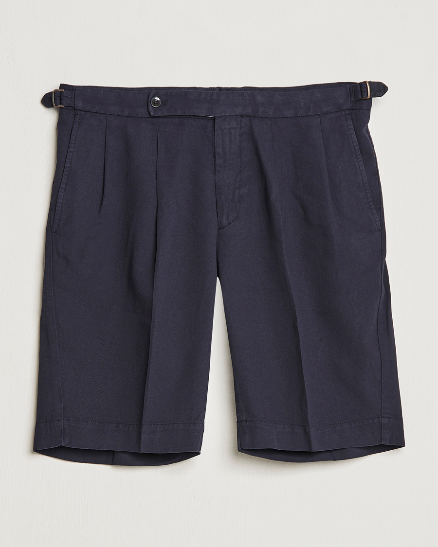 Heren | Korte broek | Incotex | Pleated Chinolino Shorts Navy