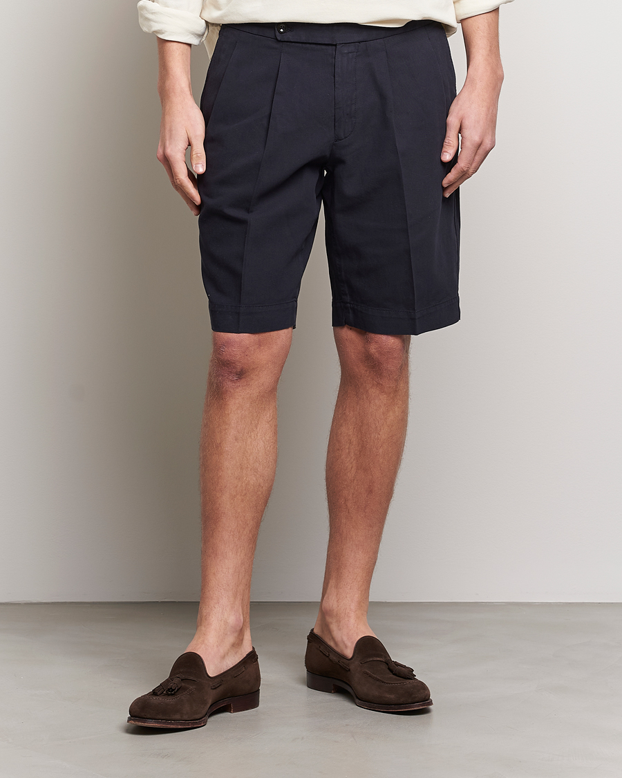 Heren | Korte broek | Incotex | Pleated Chinolino Shorts Navy