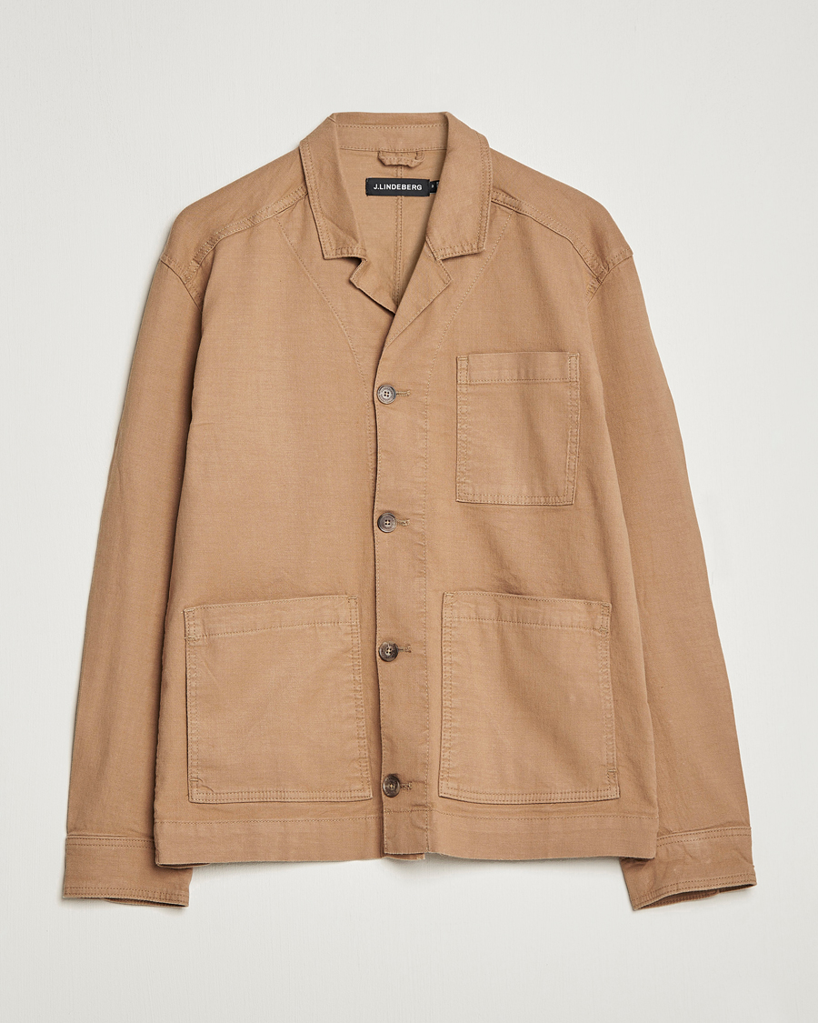 Homme | Chemises | J.Lindeberg | Errol Linen/Cotton Workwear Overshirt Tiger Brown