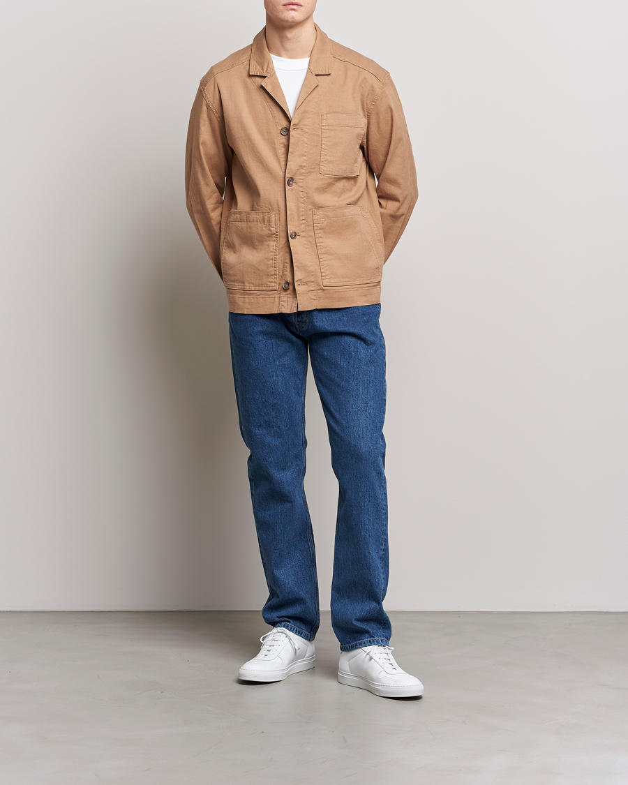 Homme | Chemises | J.Lindeberg | Errol Linen/Cotton Workwear Overshirt Tiger Brown