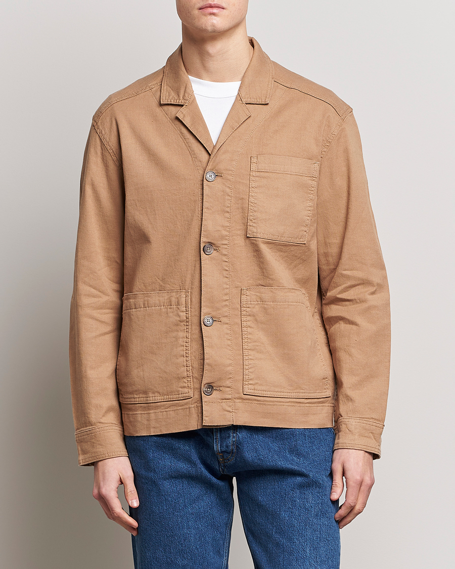 Homme | Chemises | J.Lindeberg | Errol Linen/Cotton Workwear Overshirt Tiger Brown