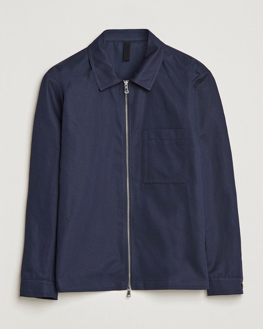 Homme | Chemises | J.Lindeberg | Jason Cotton/Linen Stretch Zip Overshirt Navy