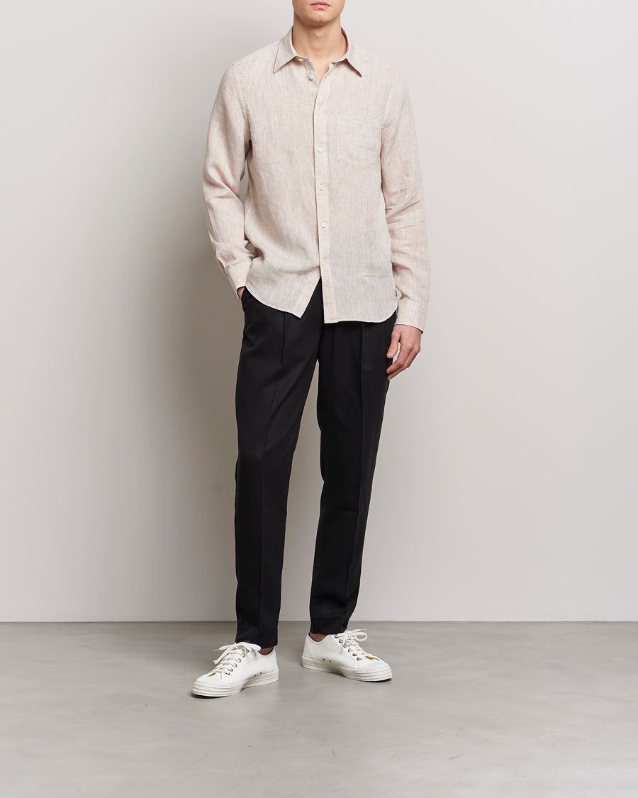 Homme | Chemises | J.Lindeberg | Slim Fit Linen Melange Shirt Safari Beige
