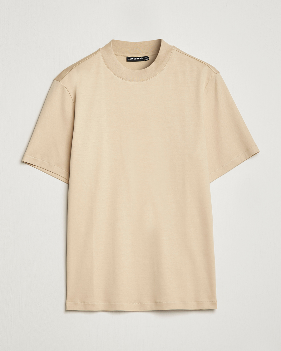 Homme | T-shirts | J.Lindeberg | Ace Mock Neck Mercerized Cotton T-Shirt Safari Beige