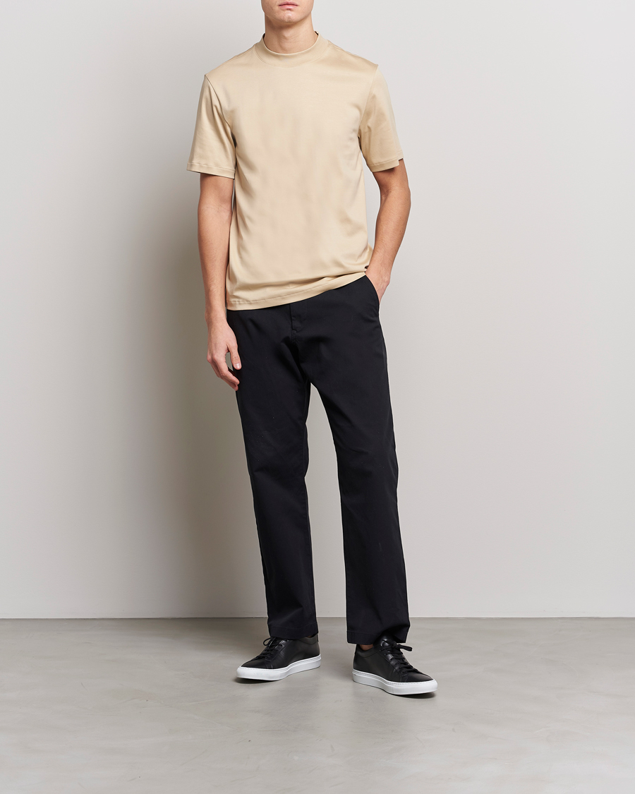 Homme | T-shirts | J.Lindeberg | Ace Mock Neck Mercerized Cotton T-Shirt Safari Beige