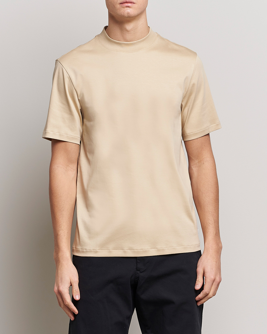 Homme | T-shirts | J.Lindeberg | Ace Mock Neck Mercerized Cotton T-Shirt Safari Beige