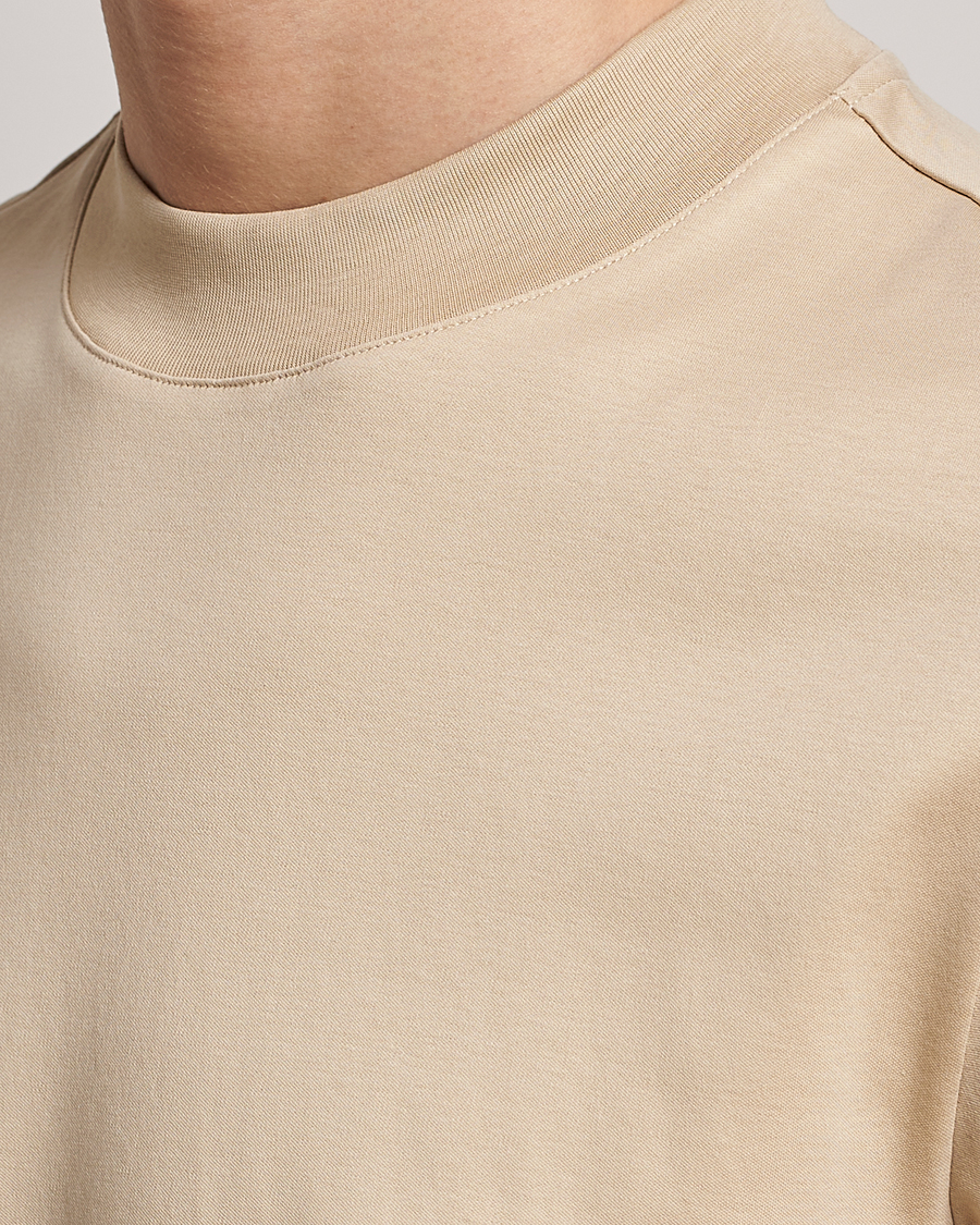 Homme | T-shirts | J.Lindeberg | Ace Mock Neck Mercerized Cotton T-Shirt Safari Beige