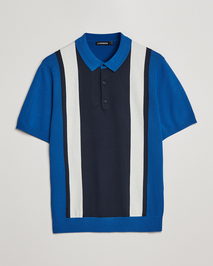 Homme | Polos | J.Lindeberg | Rey Stripe Knitted Polo Navy
