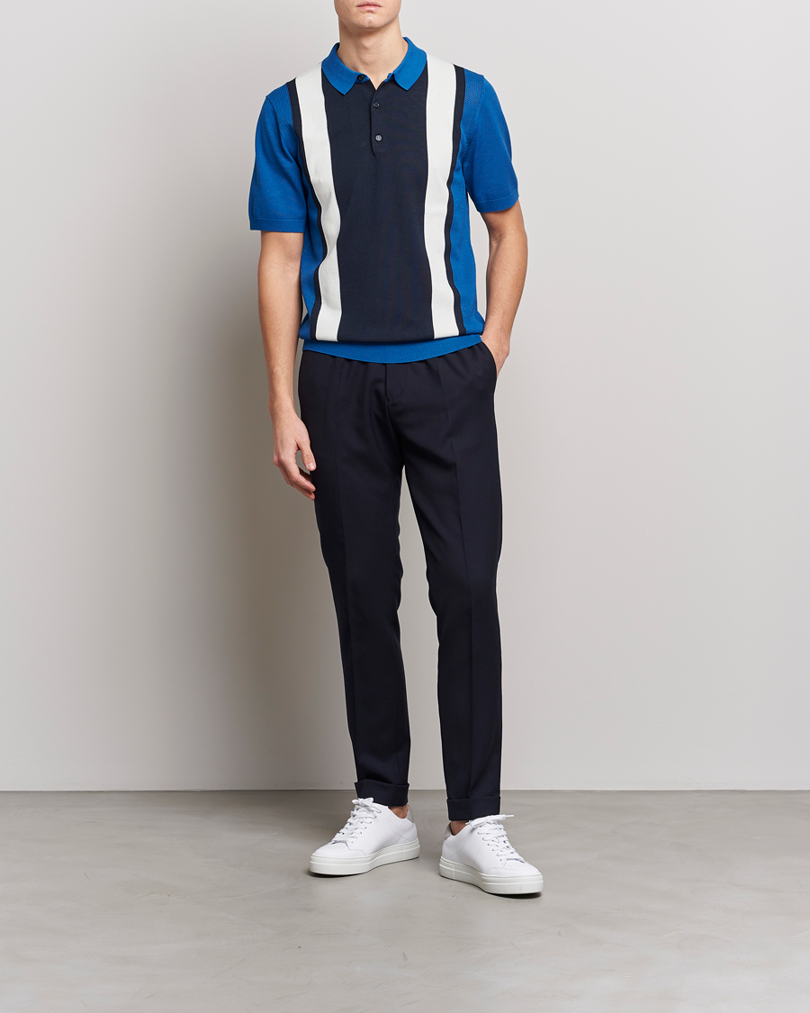 Homme | Polos | J.Lindeberg | Rey Stripe Knitted Polo Navy