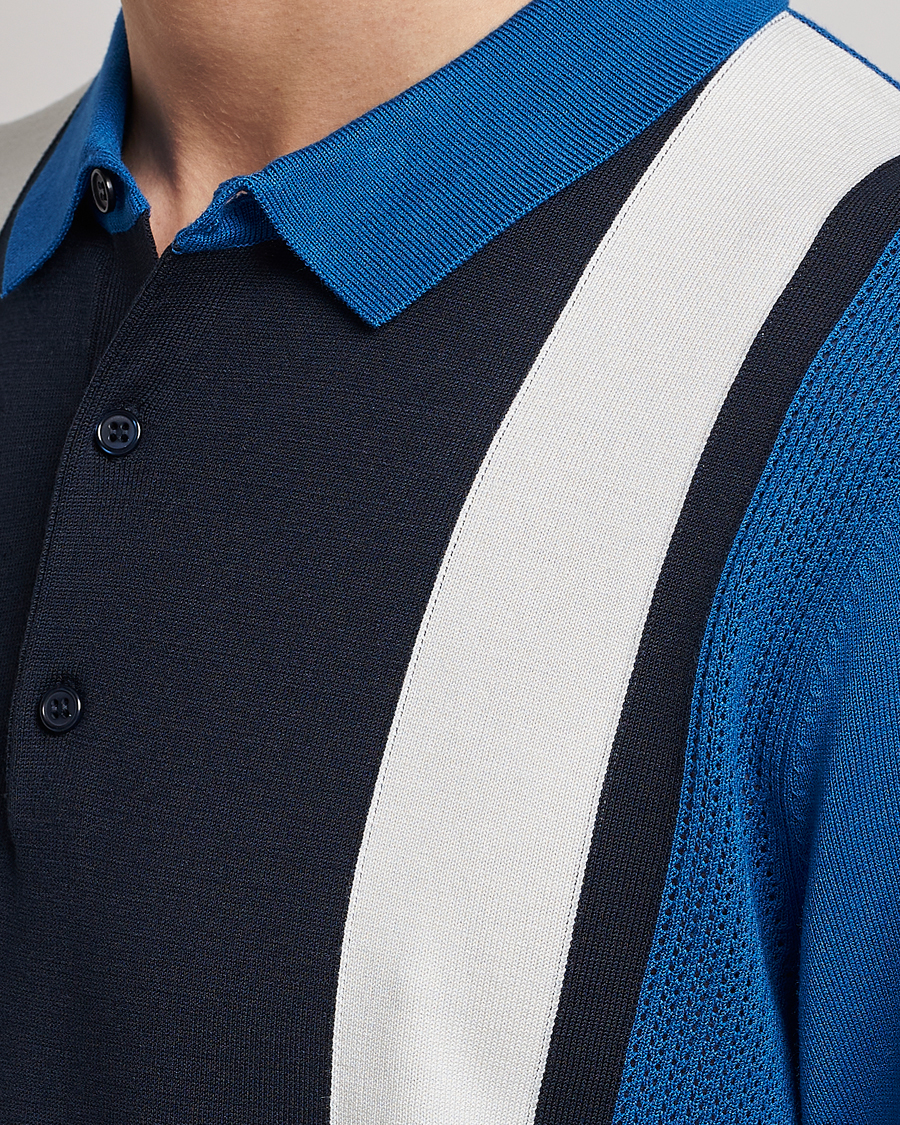 Homme | Polos | J.Lindeberg | Rey Stripe Knitted Polo Navy