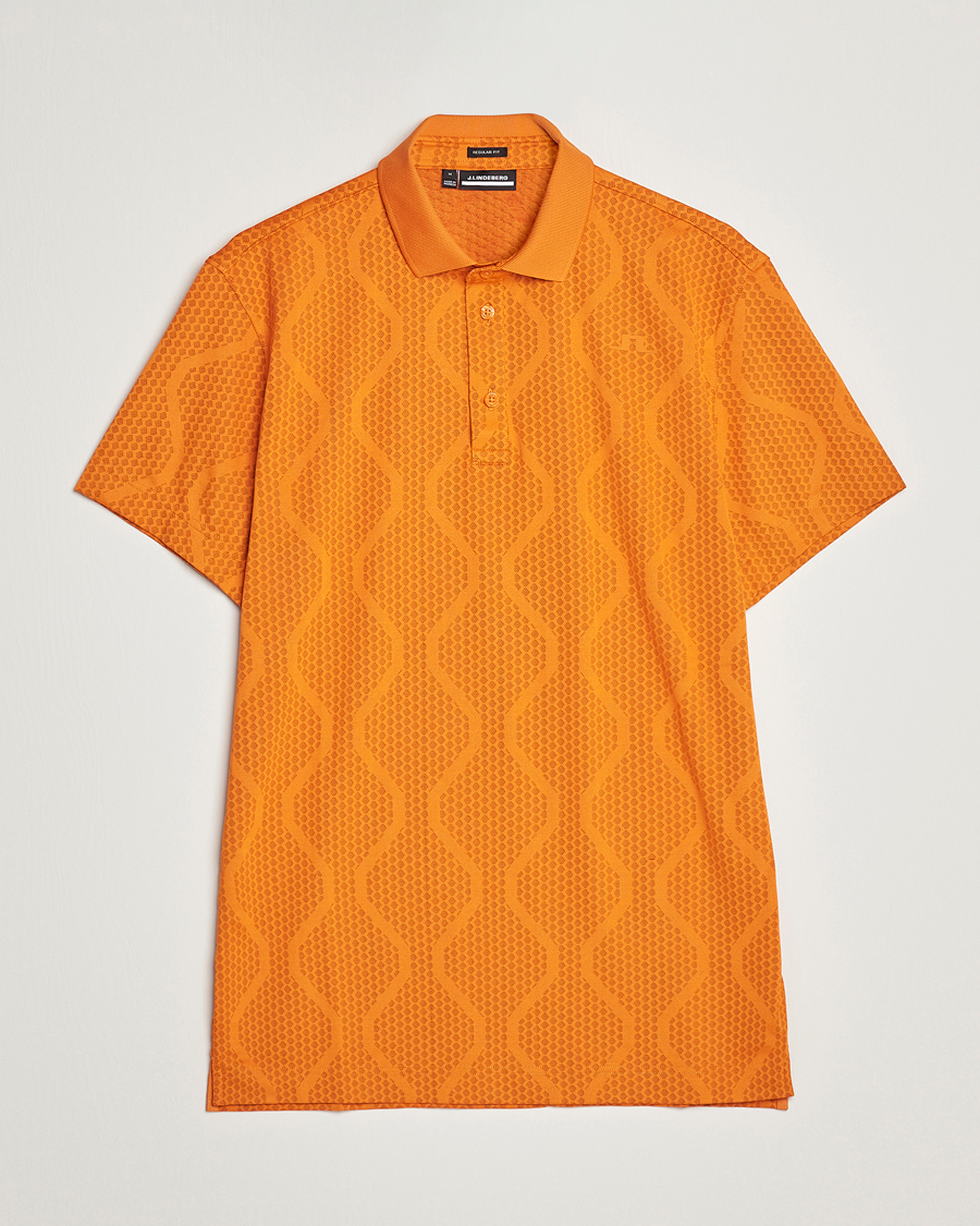 Homme | Polos | J.Lindeberg | Mat Jacquard Regular Fit Polo Russet Orange