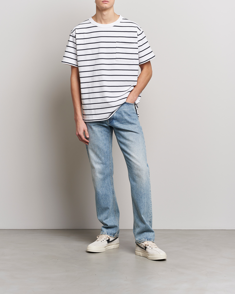 Homme | T-shirts | Jeanerica | Hervé Striped Heacy Crew Neck T-Shirt White/Navy