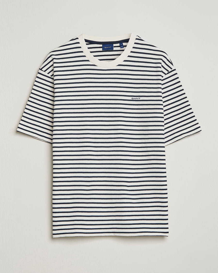 Heren | T-shirts | GANT | Stripe Heavy Tee Eavning Blue