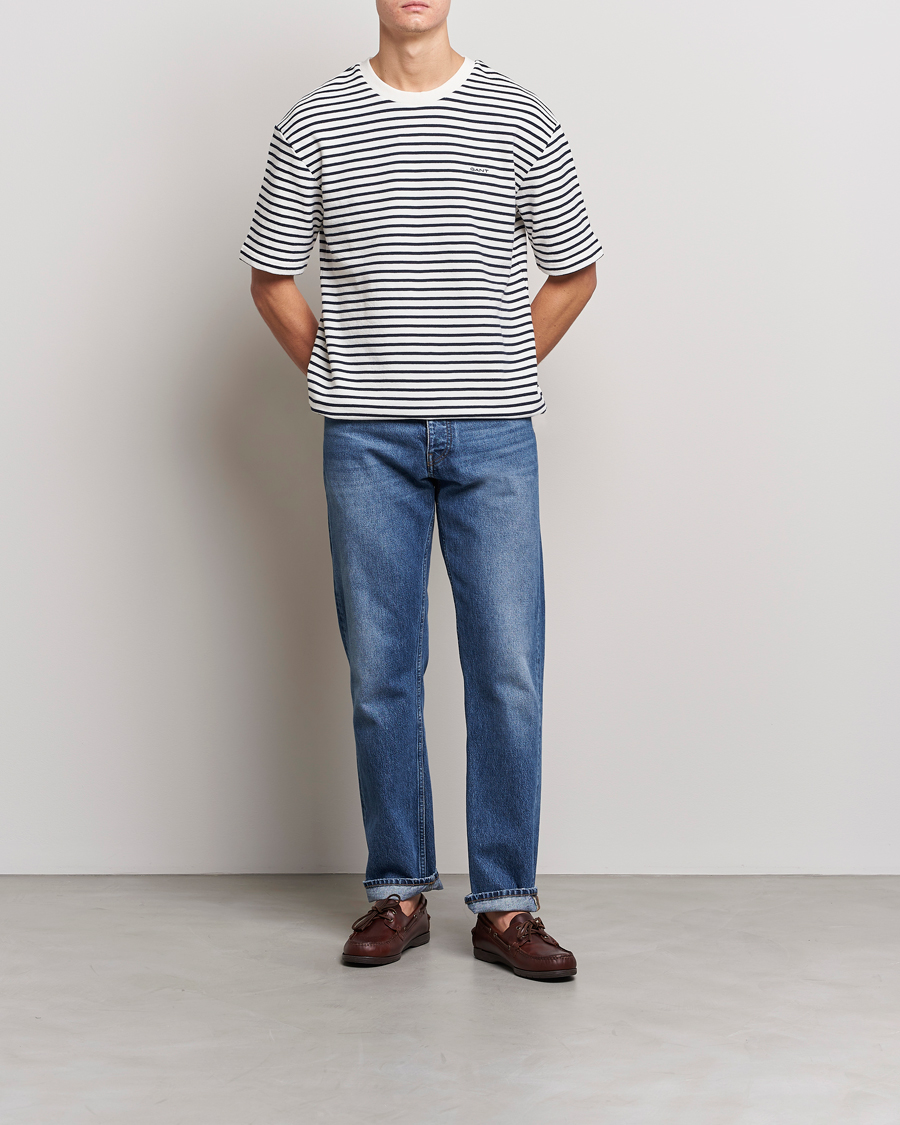 Heren | T-shirts | GANT | Stripe Heavy Tee Eavning Blue