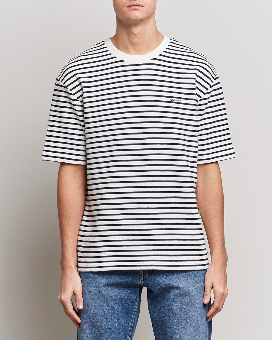 Heren | T-shirts | GANT | Stripe Heavy Tee Eavning Blue