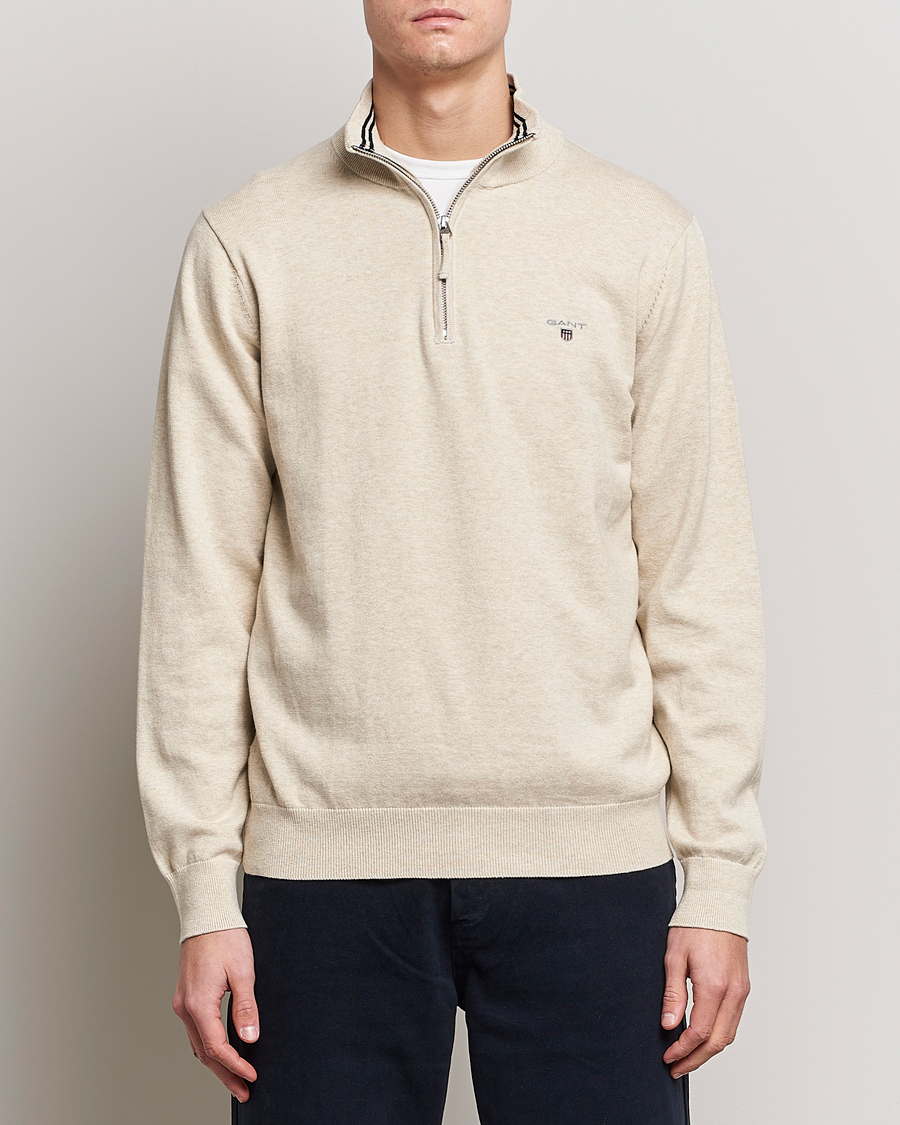 Heren | Truien | GANT | Classic Cotton Half Zip Ocra Melange