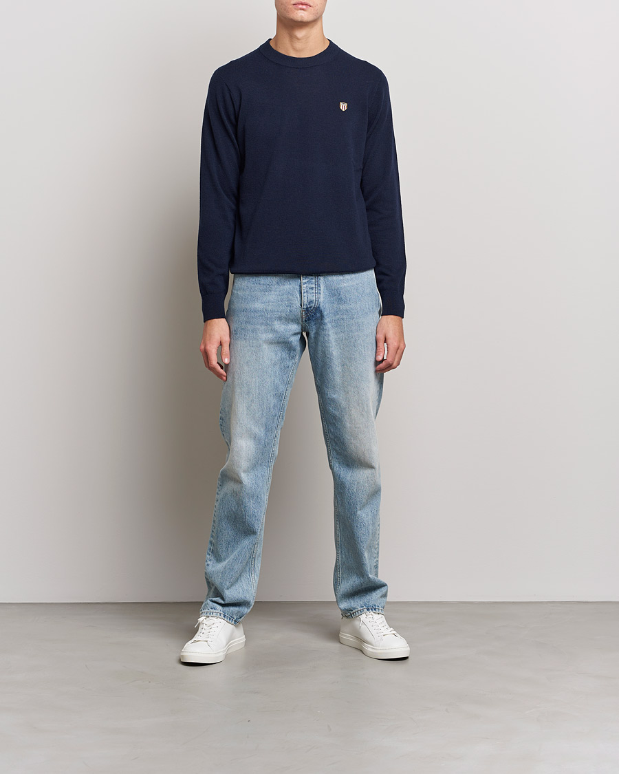 Homme | Pulls Et Tricots | GANT | Banner Shield Lambswool Crew Neck Eavning Blue