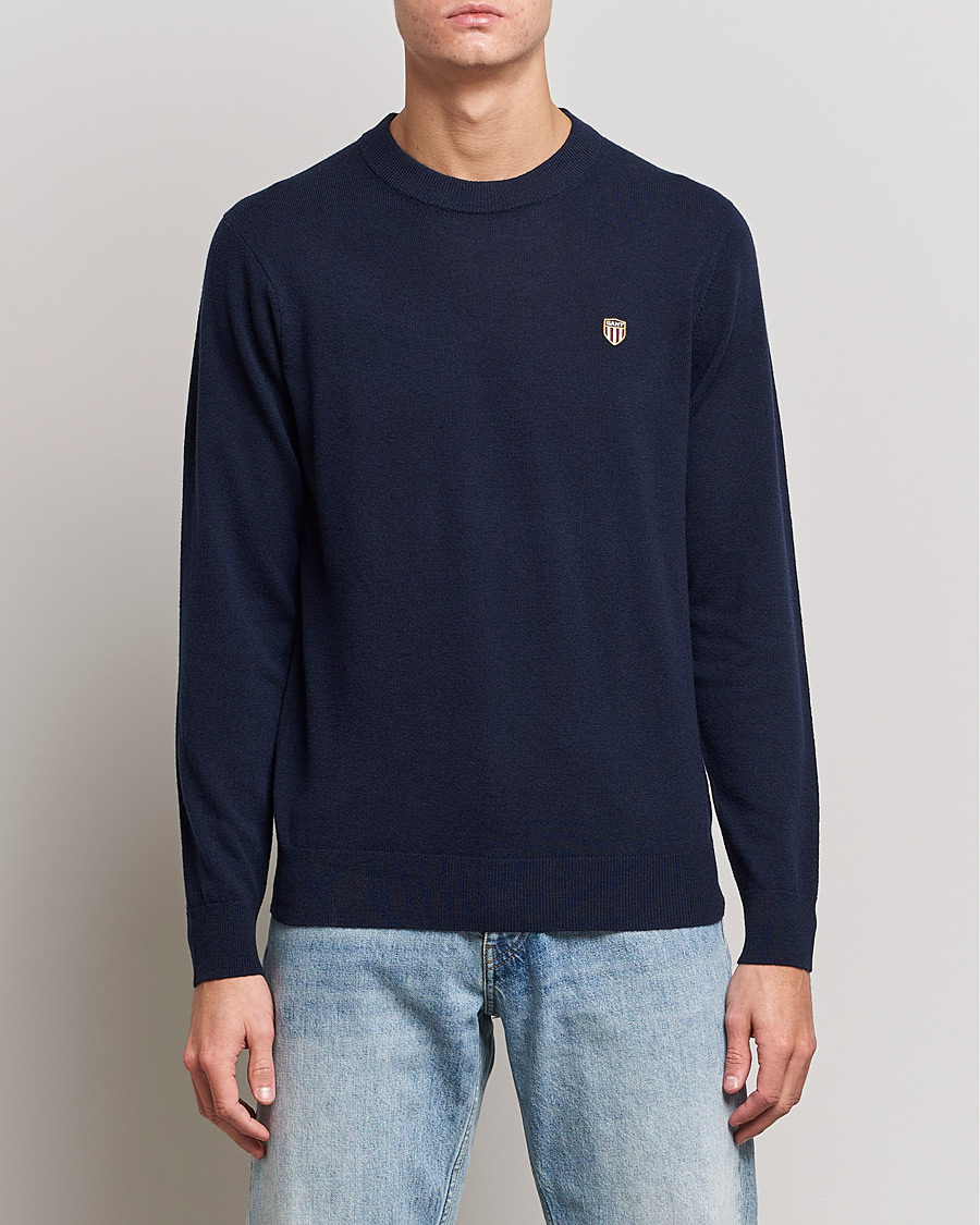 Homme | Pulls Et Tricots | GANT | Banner Shield Lambswool Crew Neck Eavning Blue