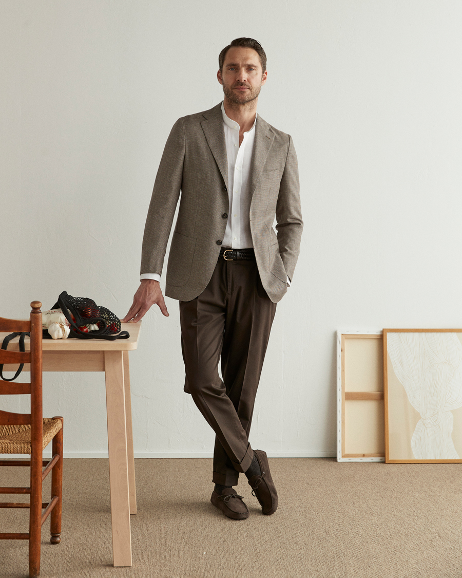 Homme | Blazers | Kiton | Wool Houndstooth Blazer Beige