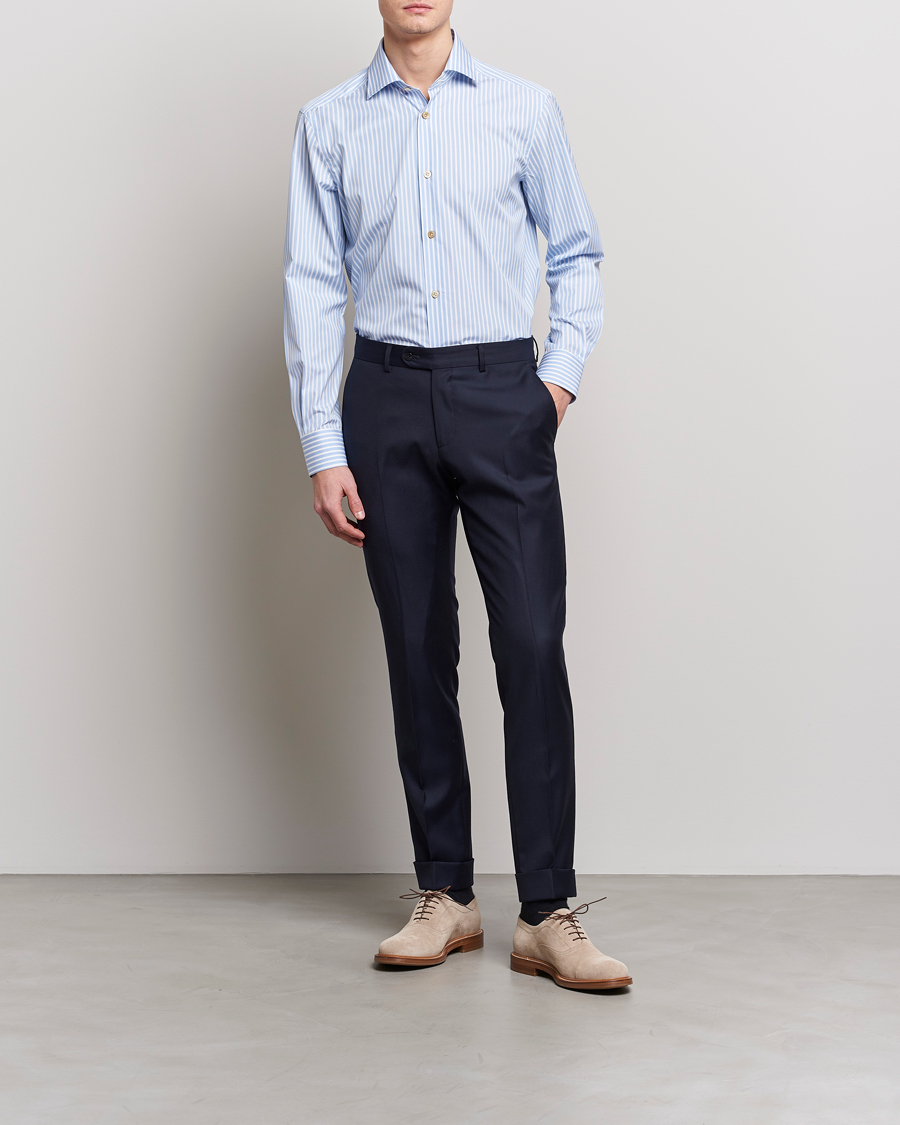 Homme | Chemises | Kiton | Slim Fit Striped Dress Shirt Light Blue