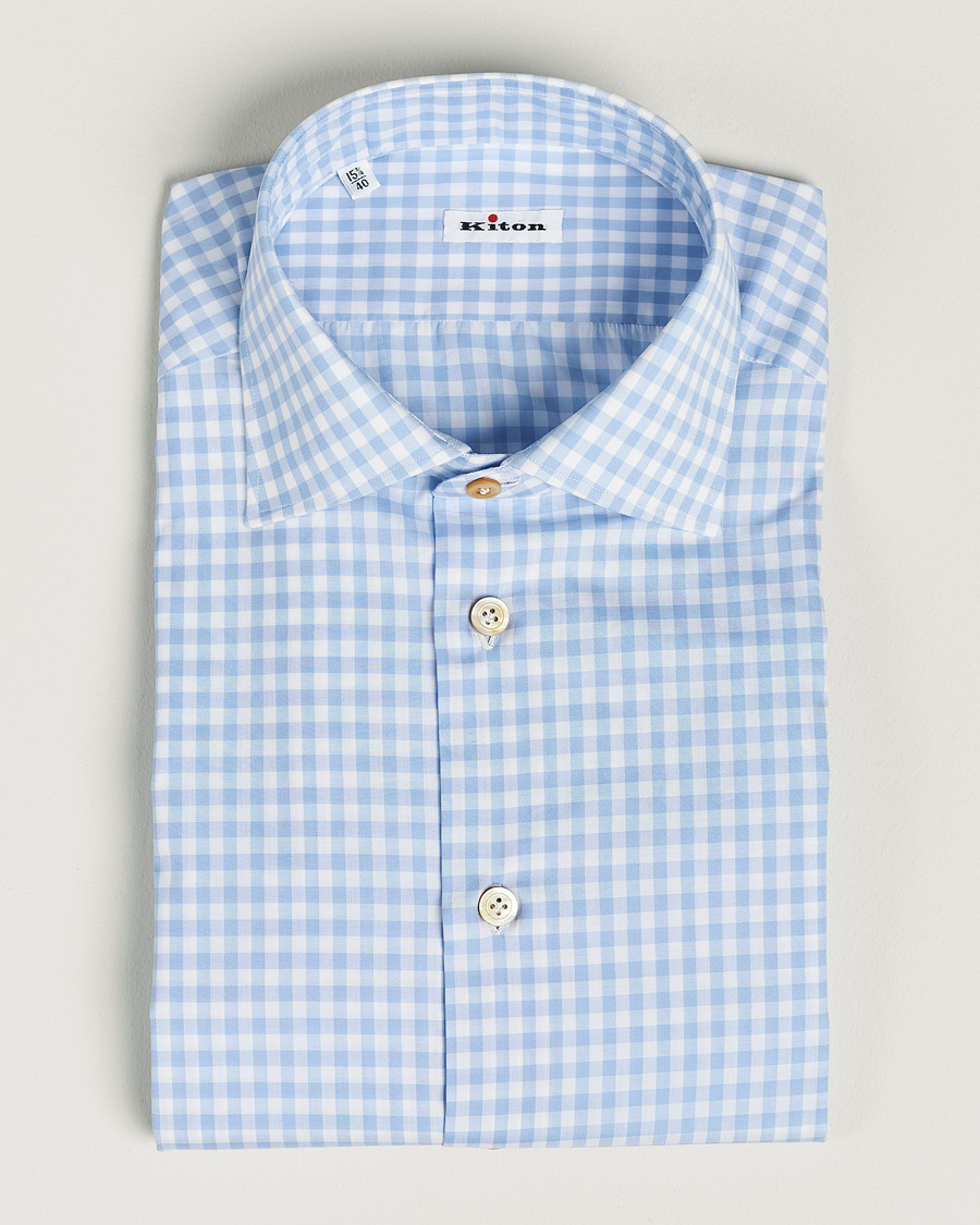 Homme | Chemises | Kiton | Slim Fit Checked Dress Shirt Light Blue