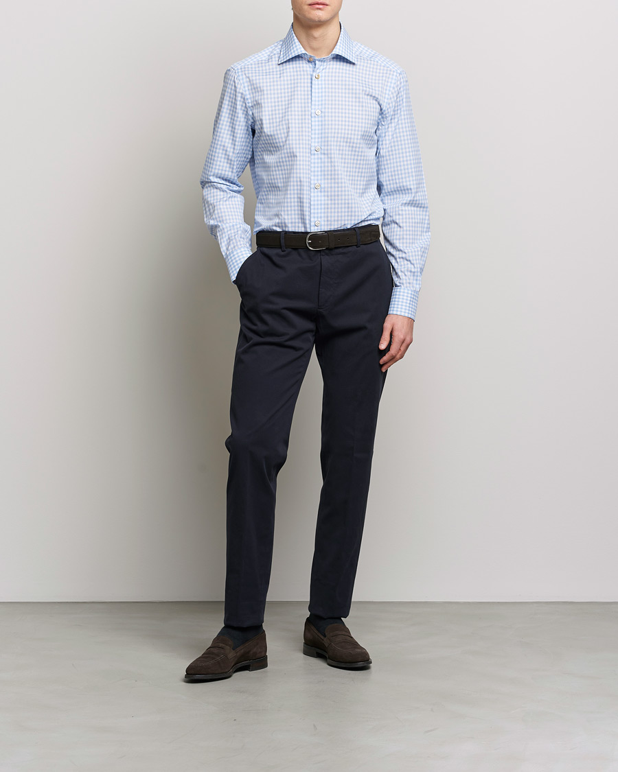 Homme | Chemises | Kiton | Slim Fit Checked Dress Shirt Light Blue