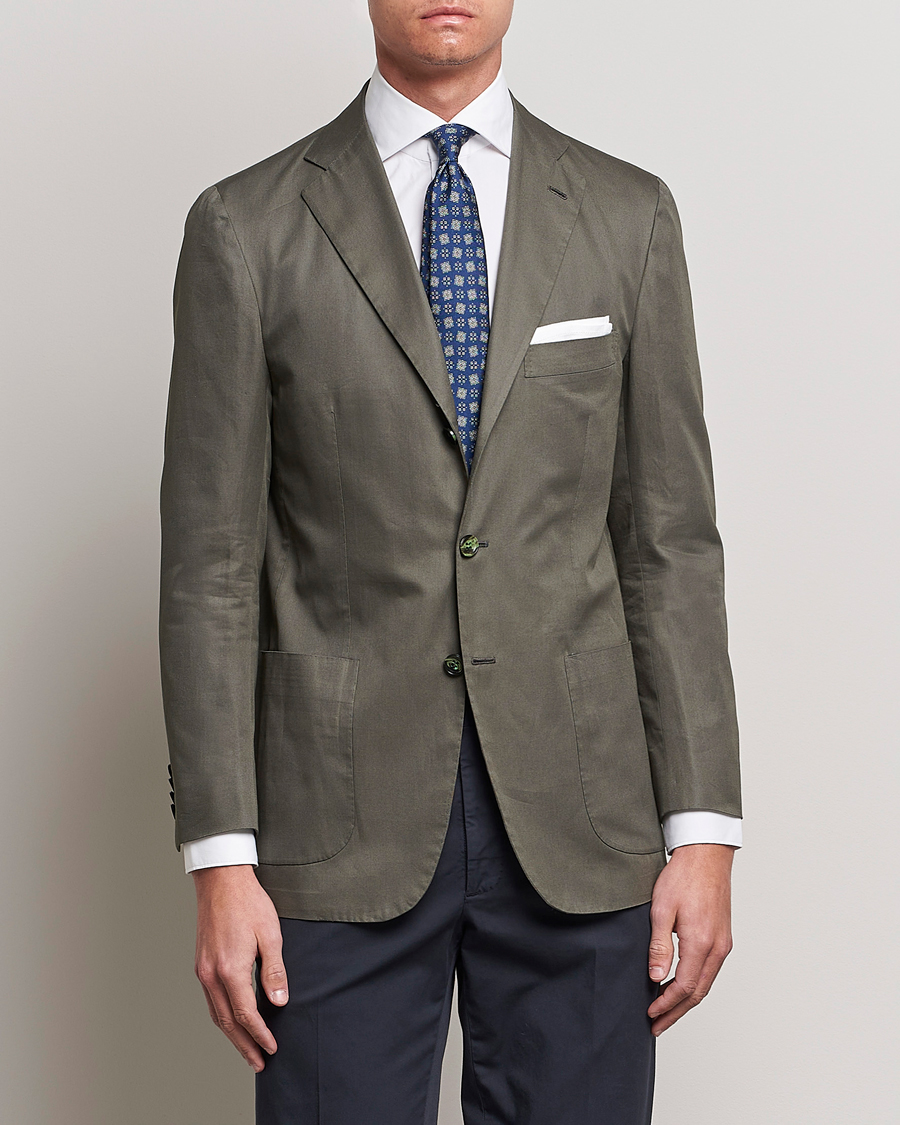 Homme | Blazers | Kiton | Sea Island Cotton Blazer Olive Green