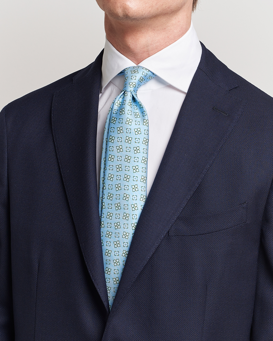 Homme | Kiton Printed Silk Tie Light Blue | Kiton | Printed Silk Tie Light Blue