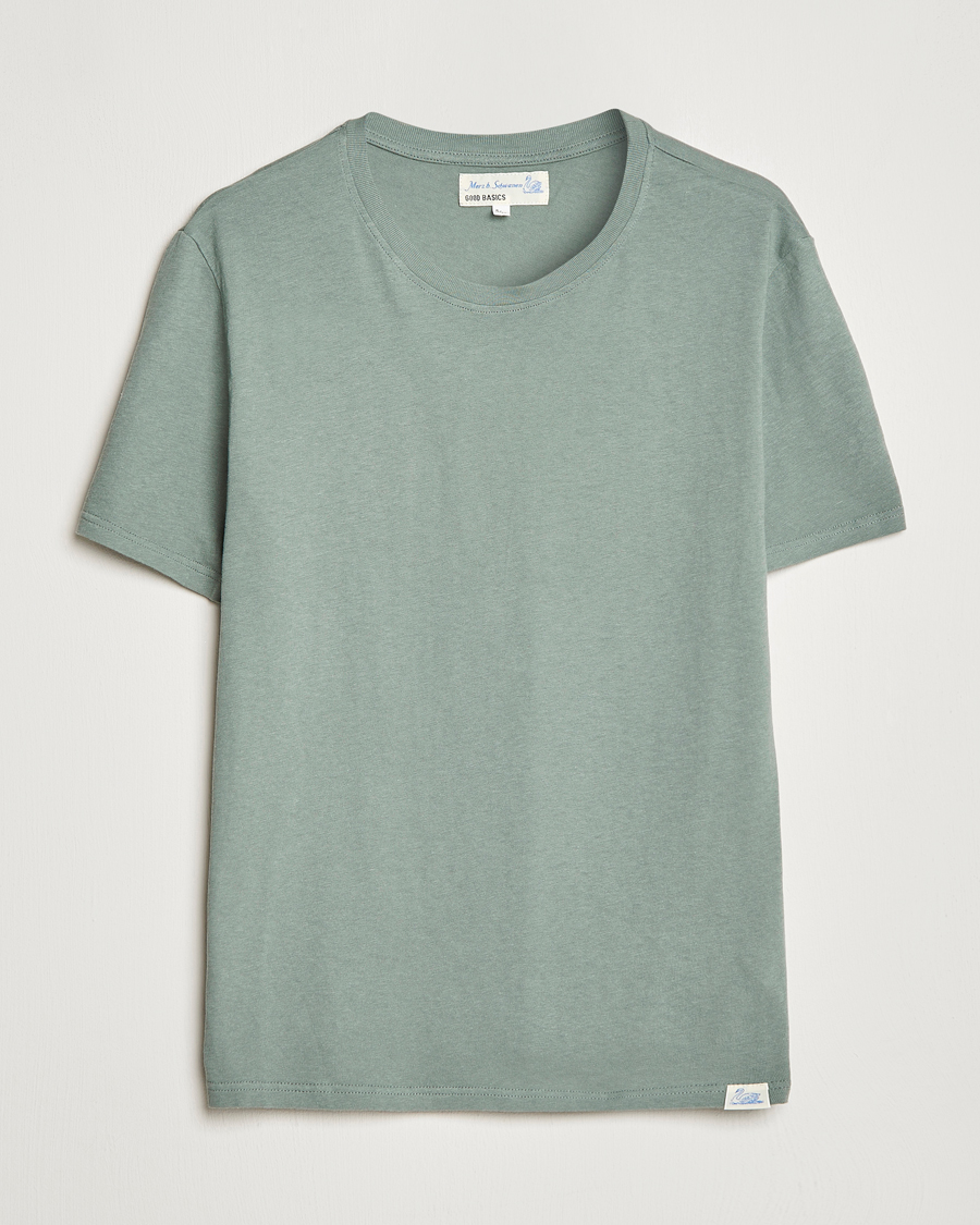 Homme | T-shirts | Merz b. Schwanen | Organic Cotton Washed Crew Neck T-Shirt Green Stone