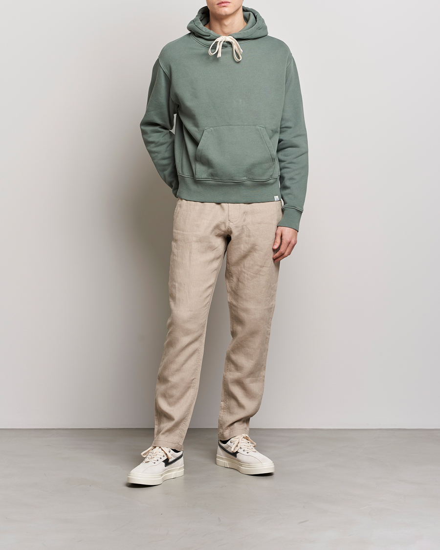 Homme | Pulls Et Tricots | Merz b. Schwanen | Organic Cotton Washed Hoodie Green Stone