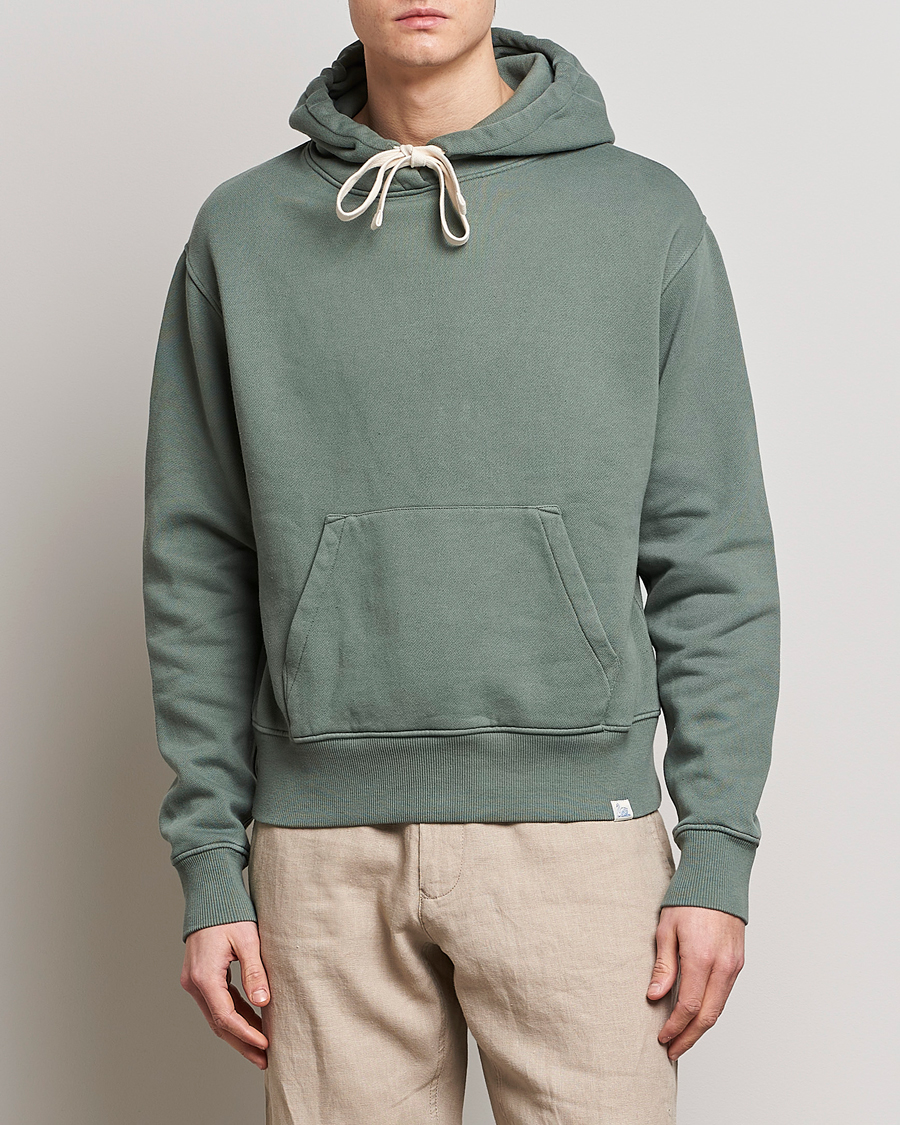 Homme | Pulls Et Tricots | Merz b. Schwanen | Organic Cotton Washed Hoodie Green Stone